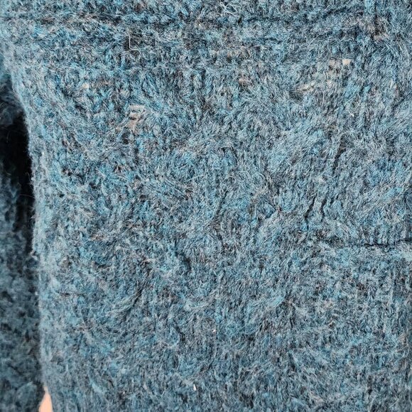 360 Sweater Emerald Blue Alpaca Wool Cable Knit Mockneck Sweater - Picture 2 of 7